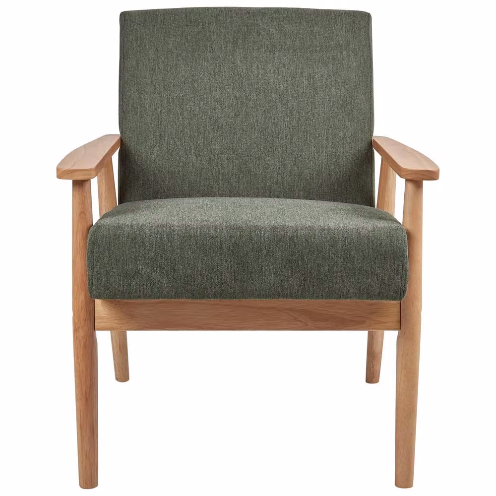 Wyld and Coco Mid-Century Green Polyester Armchair with Solid Rubberwood Frame – 4