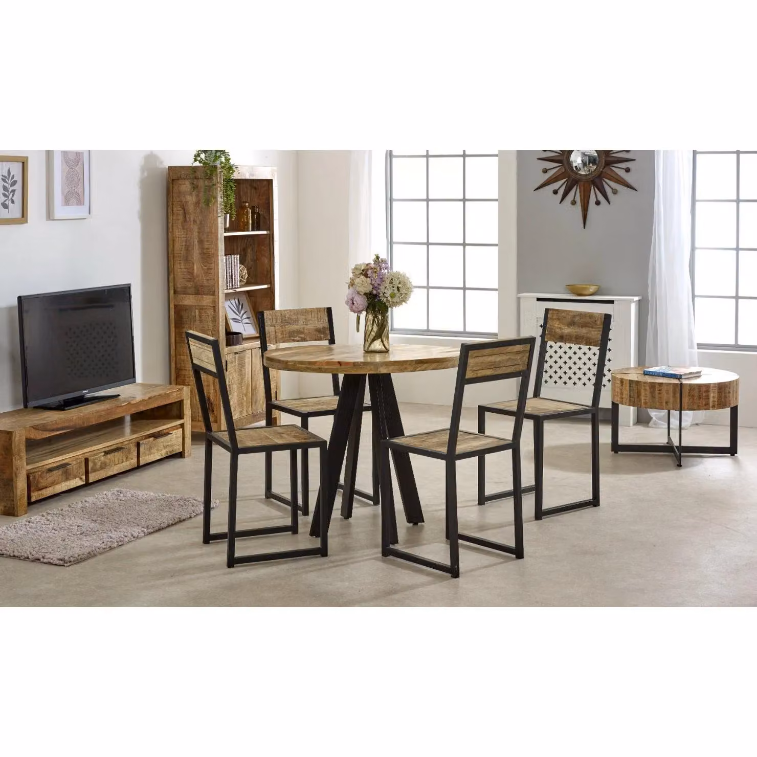 IH Design Bratton Round Mango Wood 4 Seater Dining Table in Brown – 3