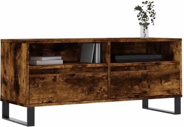 Berkfield Home Smoked Oak TV Cabinet in Brown, W/D/H: 100 x 34.5 x 44.5 cm – 1