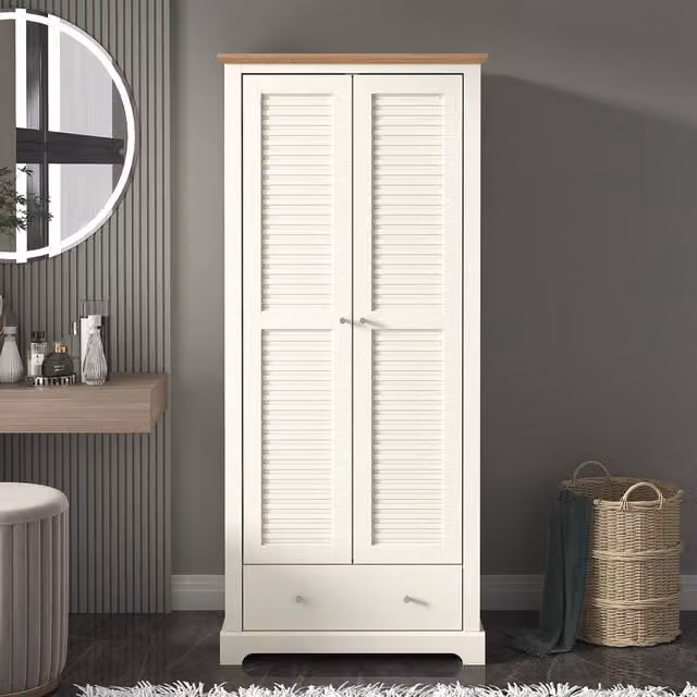 GFW Salcombe 2 Door Wardrobe in White, H 181.3 x W 79.9 x D 56.3 cm