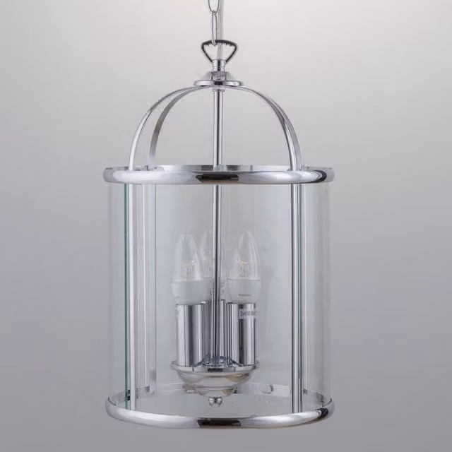 First Choice Lighting Polished Chrome 3 Lamp Lantern Style Pendant with Transparent Glass, Silver, Height Adjustable – 1