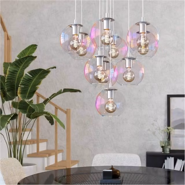 Loops Modern Chrome and Transparent Glass Sphere Pendant Light with E27 Socket – 1