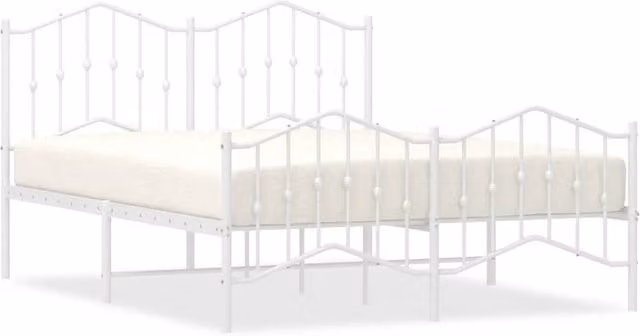 Berkfield Home Metal Bed Frame with Headboard and Footboard in White, W: 135 cm, L: 190 cm – 1