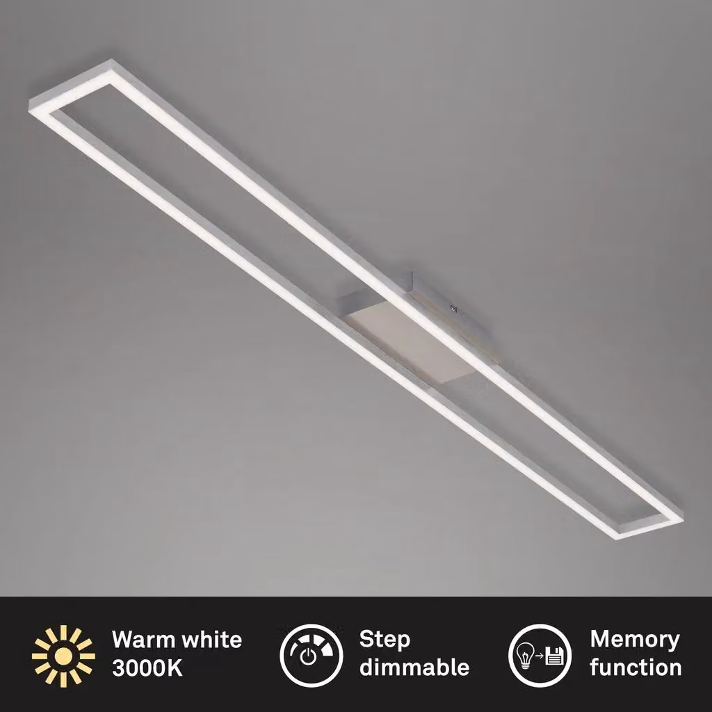 Briloner Modern Rectangular LED Wall and Ceiling Light, 18W, Silver Aluminium, Dimmable Warm White – 2