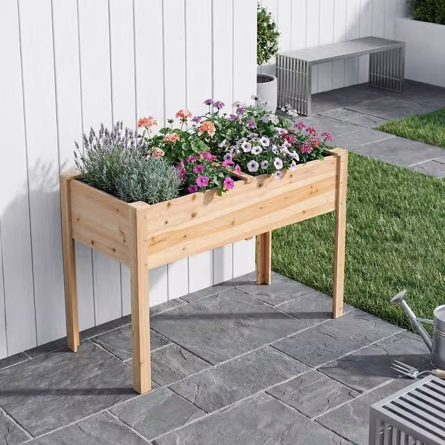 Breeins Raised Rectangular Wooden Garden Bed with Drainage Holes in Brown or Black