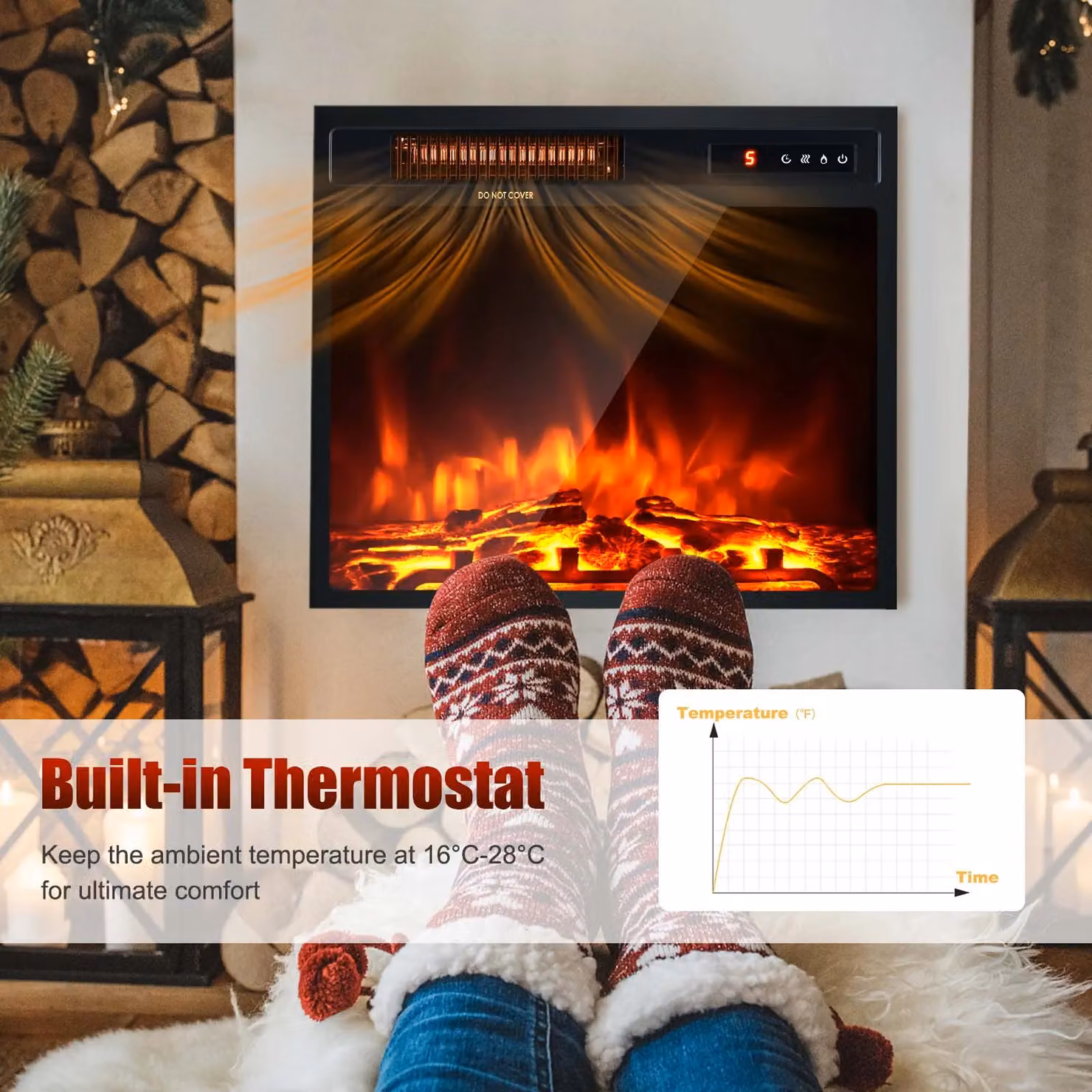 Costway 1500W Electric Fireplace Stove Heater with Log Flame Effect in Black – 4