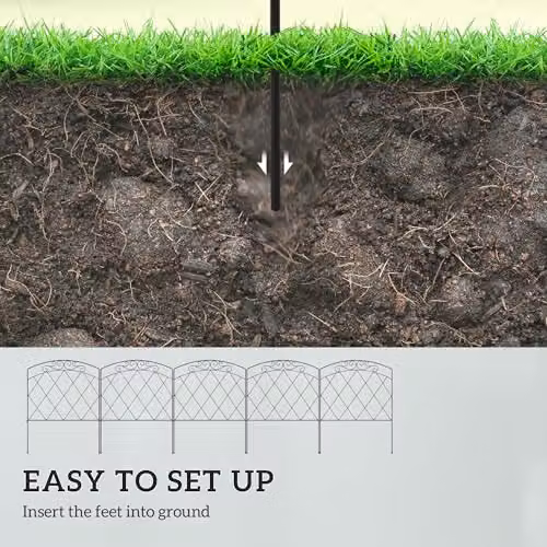 Outsunny Black Powder-Coated Metal Palisade Garden Fencing, H: 80 cm x W: 3 m – 3