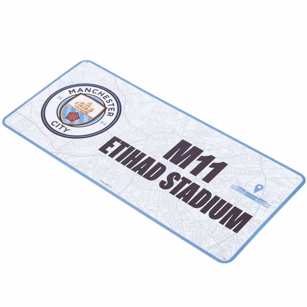 Manchester City FC Route To Etihad Stadium Crest Plaque, White Metal Wall Decor, W: 40.0 cm, H: 18.0 cm, D: 1.0 cm – 2