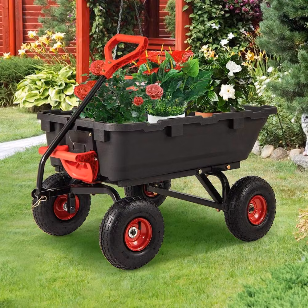 VOGREX Black Heavy Duty Poly Garden Dump Cart – 4
