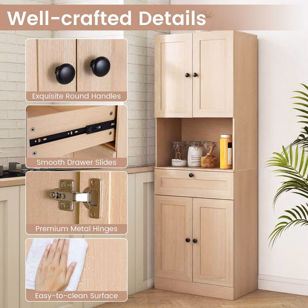 Costway Freestanding Bathroom Storage Cabinet in Beige, Height: 171.5 cm – 4