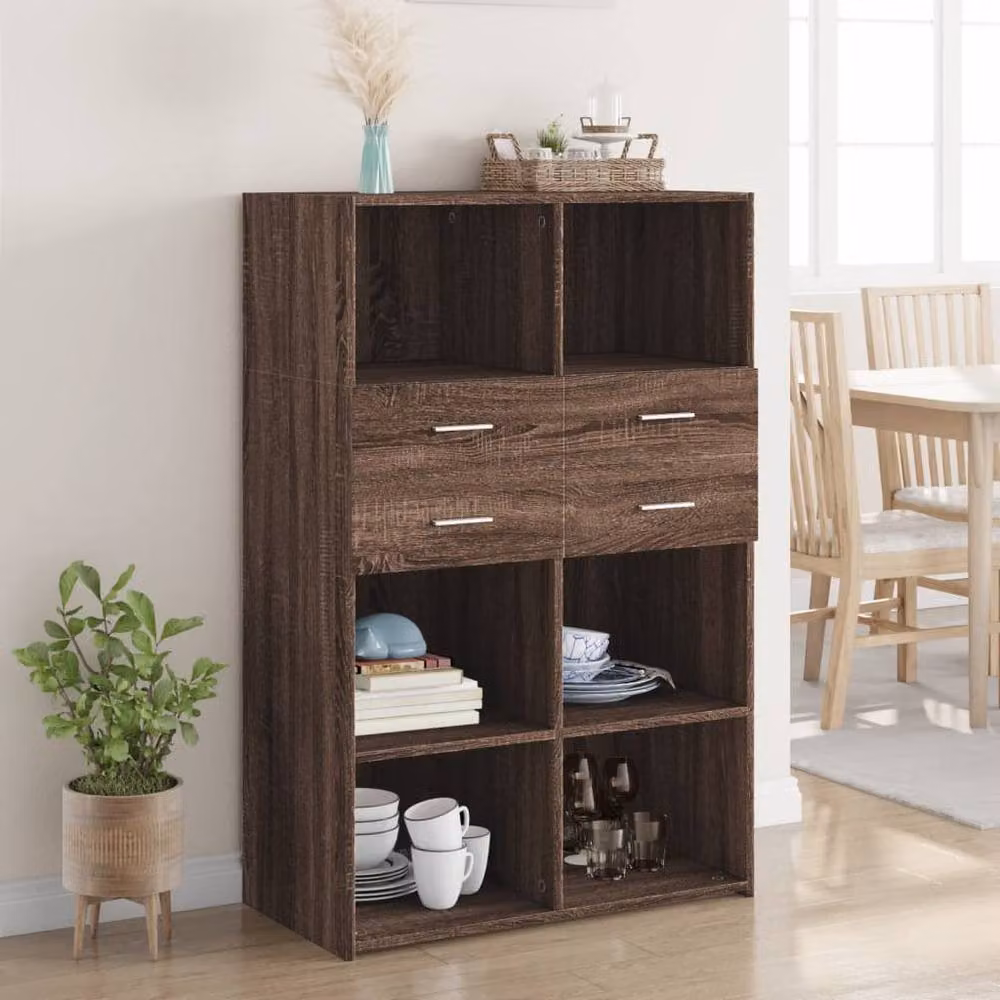 Berkfield Home Modern Highboard in Brown Oak, W: 80 cm, D: 42.5 cm, H: 124 cm – 2