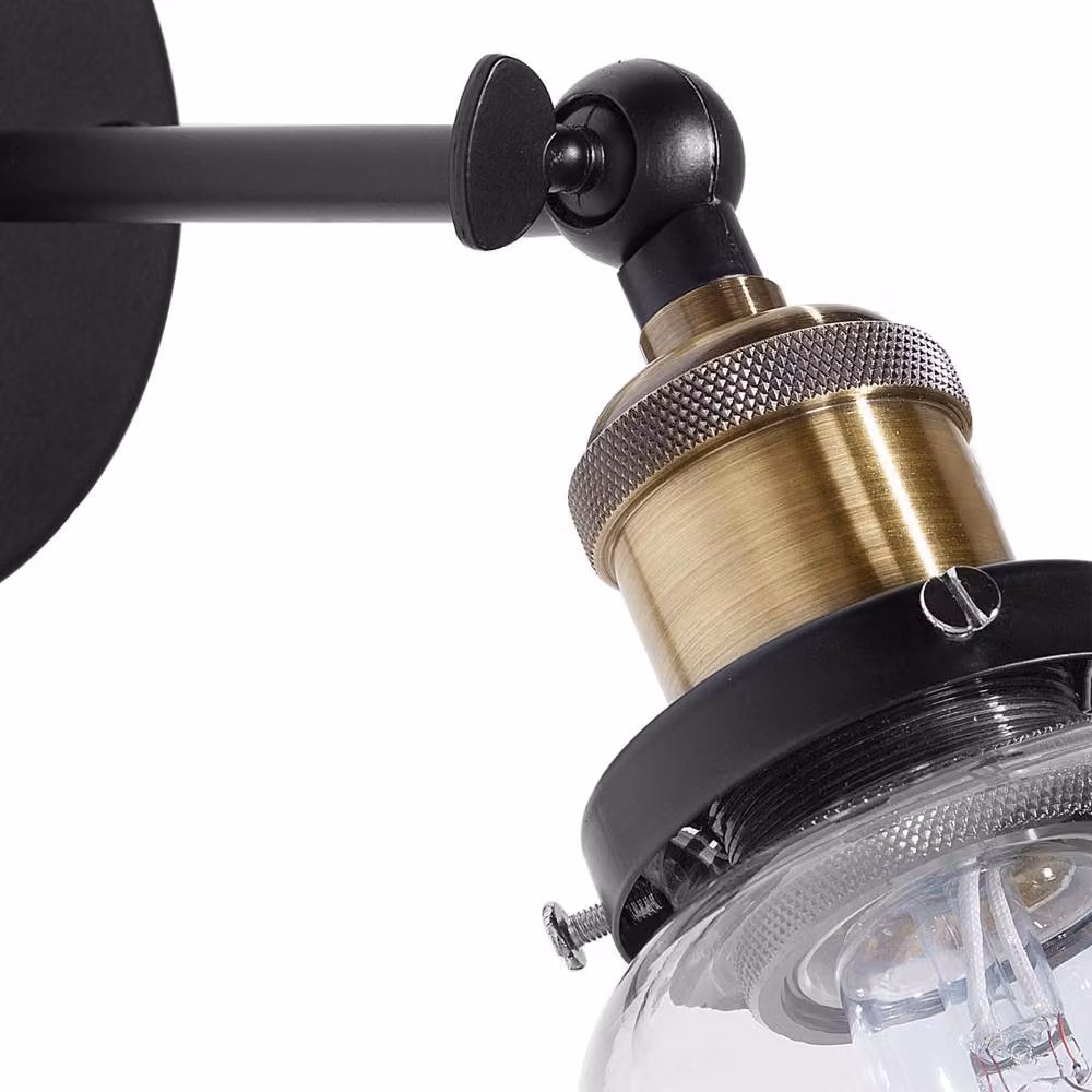 Wyld and Coco Adjustable Industrial Wall Lamp in Black Metal with Transparent Glass Shade – 3