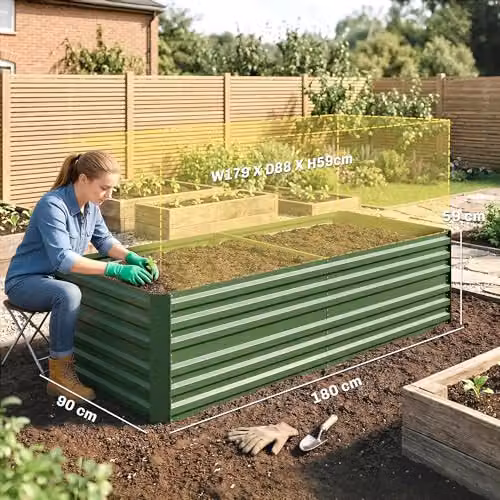 Outsunny Galvanised Steel Raised Bed for Vegetable and Ornamental Gardens, Green, W/D/H: 180 x 90 x 59 cm – 5