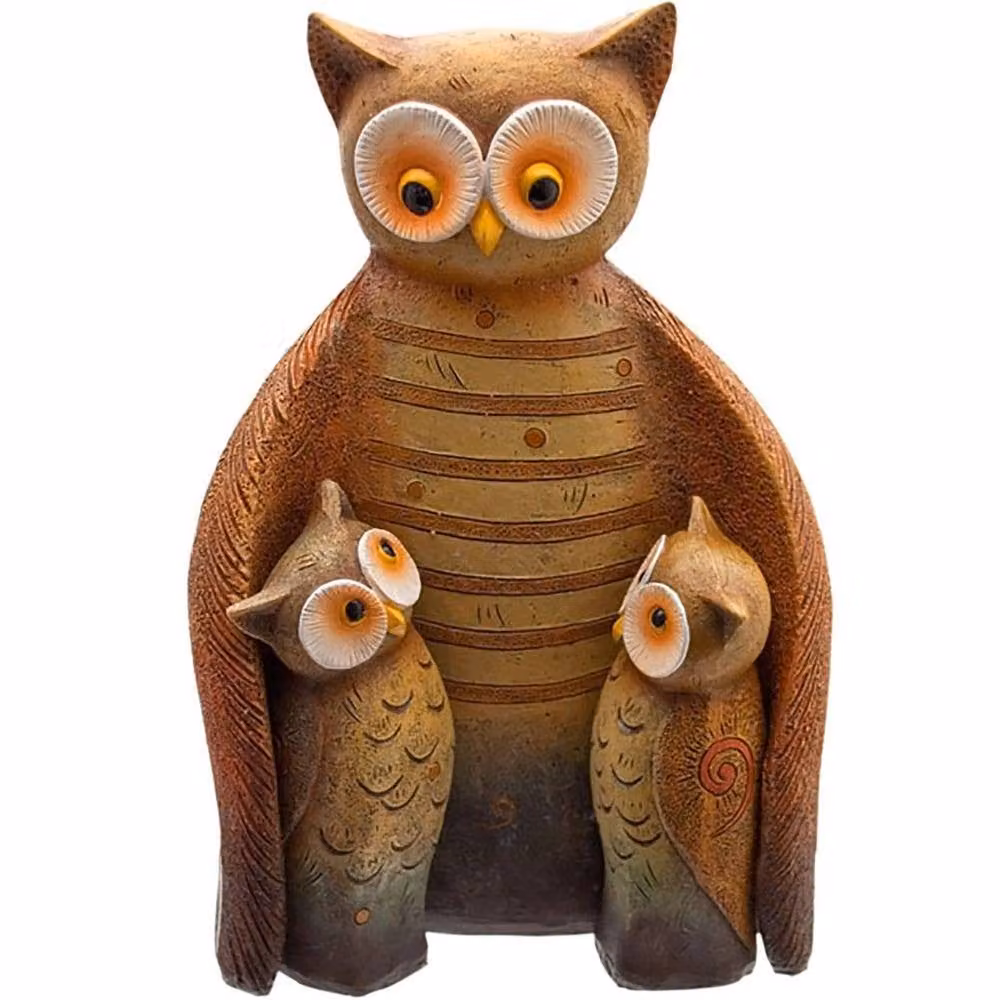 Uniqueful Owl Family Ceramic Decorative Tabletop Ornament in Brown, H: 16.5 cm, W: 11.0 cm, D: 7.0 cm – 2
