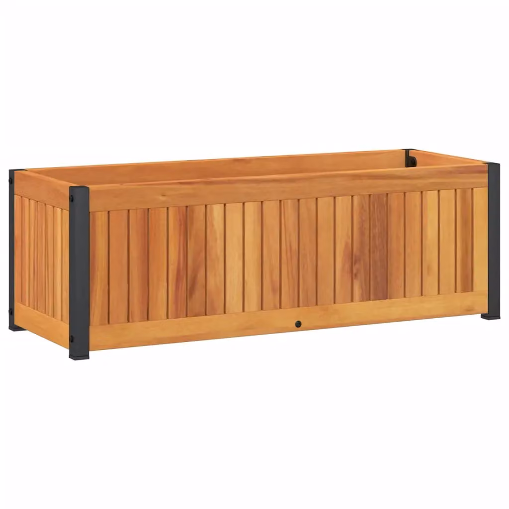 Berkfield Home Garden Planter in Brown, Solid Wood and Steel, W: 80 cm, D: 30 cm, H: 27.5 cm – 2