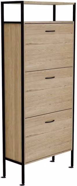 FORGEVIO Industrial 3-Drawer Wooden Shoe Storage Cabinet in Natural Brown and Beige