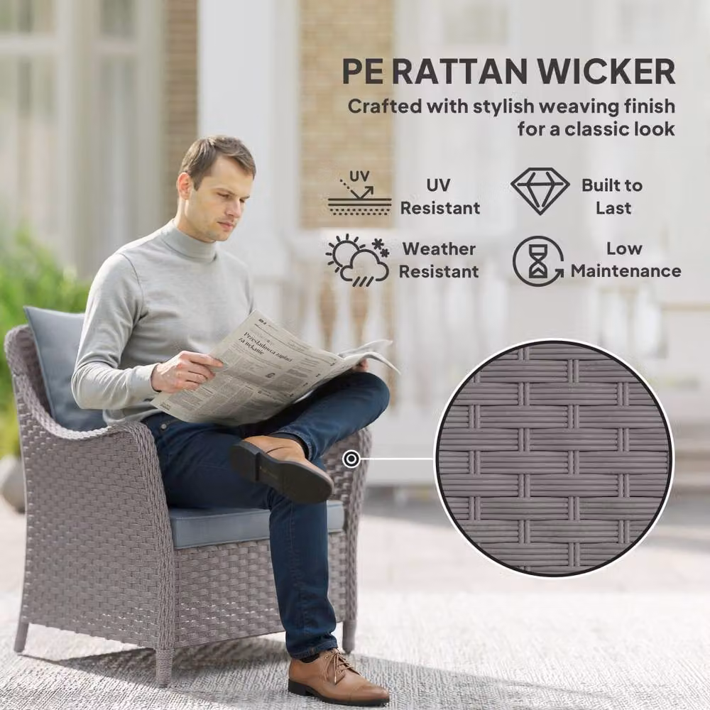Wyld Haus Veyoto Set of 2 Grey Rattan Outdoor Armchairs with Metal Frame – 3