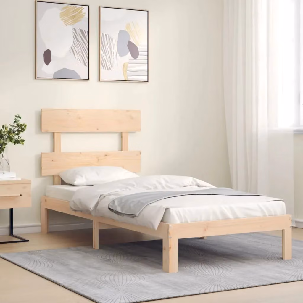 Berkfield Home Solid Wood Pine Bed Frame with Headboard in Brown, W: 90 cm, L: 200 cm – 1