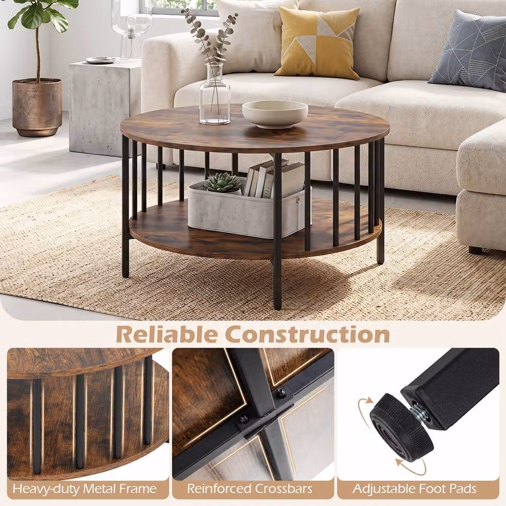 Gymax 2-Tier Round Coffee Table in Brown – 5
