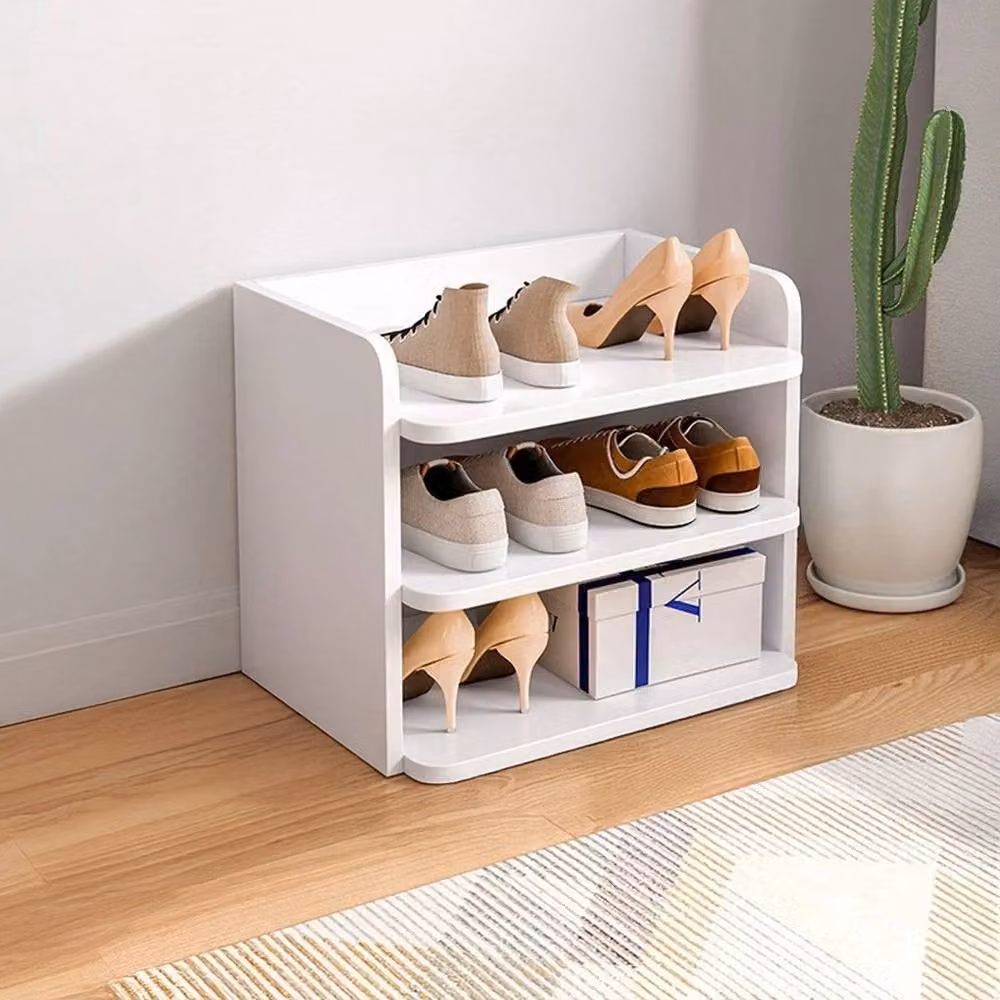 NESTLUNE 3 Tier Wooden Shoe Rack Storage Shelf Cabinet in White, W: 100 cm, D: 15 cm – 3