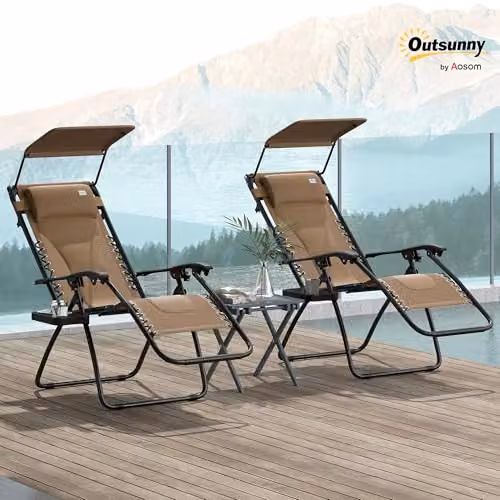 Outsunny Set of 2 Zero Gravity Lounger Chairs with Padded Seats in Brown – 2