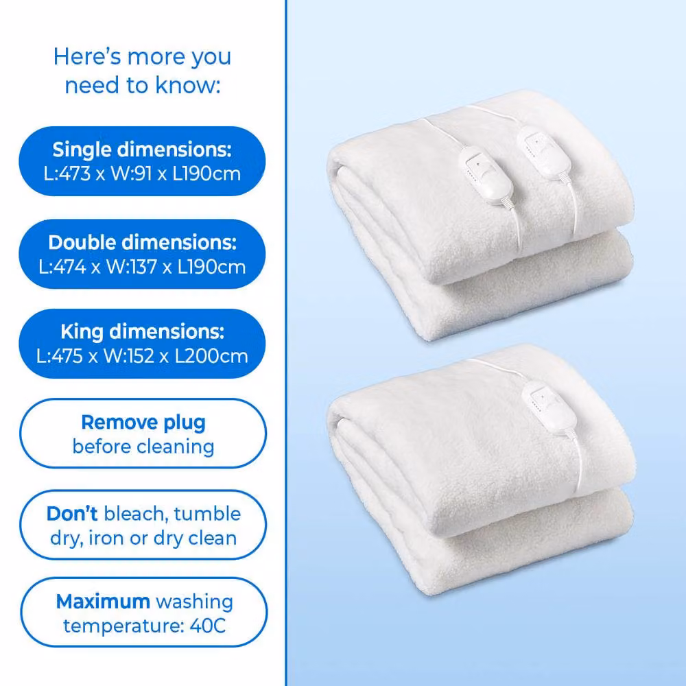 Coopers of Stortford White Fleece Electric Blanket with Overheat Protection, W/D/H: 100 x 190 cm – 3