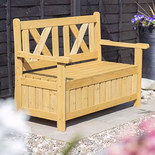 AIRWAVE Darcy 2 Seater Wooden Outdoor Garden Bench with Built In Storage Seat in Brown Treated Hardwood – 6