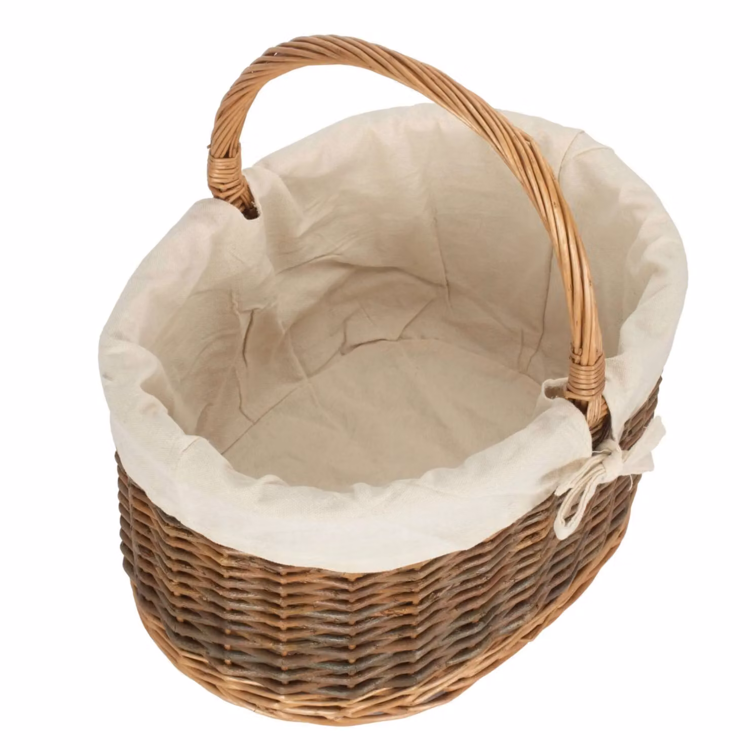 Red Hamper Large Brown Wicker Country Oval Shopping Basket with White Cotton Lining and Handles – 2