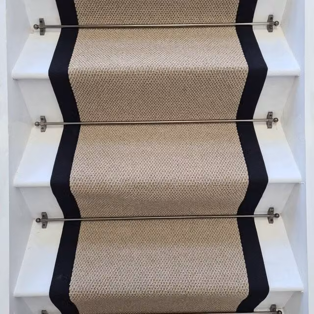 RainbowHome Angel Stair Runner in Dark Beige with Black and Brown Cotton Border, W: 60 cm x L: 700 cm