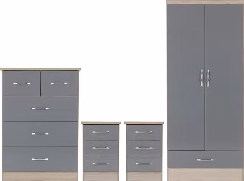 Seconique Nevada Grey Gloss Bedroom Furniture Set