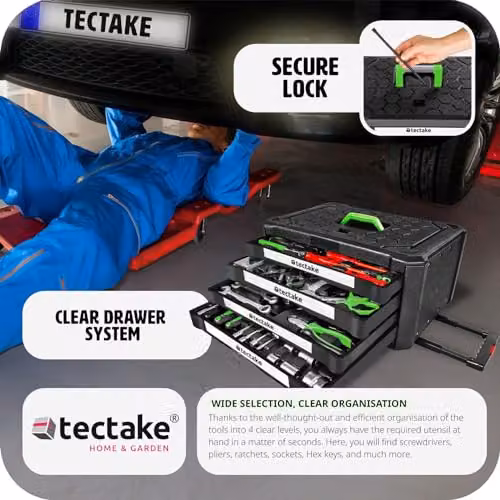 tectake Tool Box Trolley with 899-Piece DIY Tool Kit and 4 Drawers, Black – 4