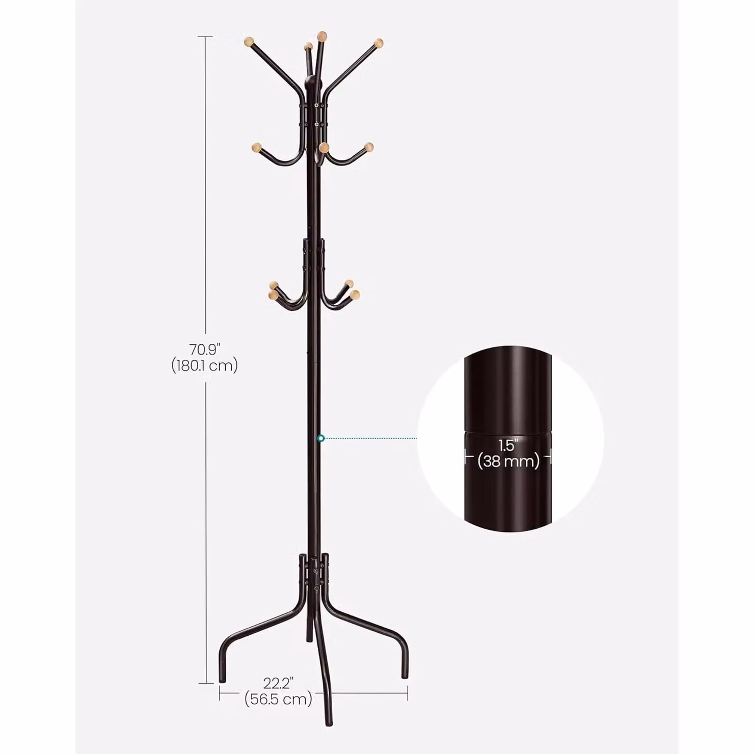 SONGMICS Freestanding Metal Coat Rack with 12 Hooks in Matt Dark Brown – 2
