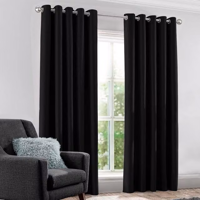 Velosso Kassidy Blackout Velvet Eyelet Curtains in Black, Width: 168 cm, Drop: 137 cm