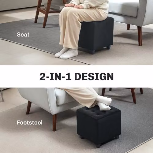 HOMCOM Velvet Cube Footstool Ottoman in Grey, W/D/H: 35 x 35 x 35 cm – 3