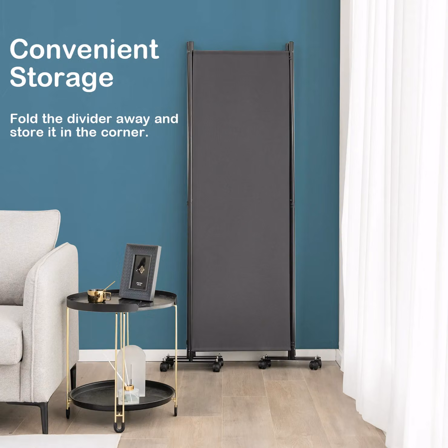 Costway 4 Panel Rolling Room Divider in Dark Grey – 4