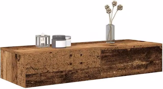 Berkfield Home Wall Shelf with Drawers in Old Wood Brown, W/D/H: 100 x 36 x 19 cm – 1