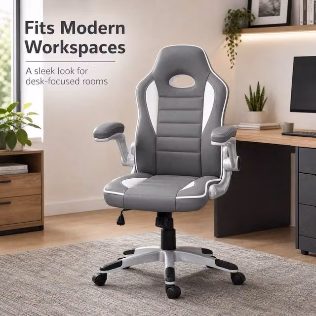 STILVORA Grey Synthetic Leather Gaming Chair with Adjustable Height and 360 Degree Swivel
