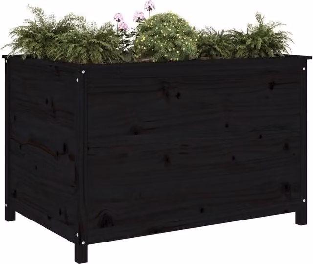 Berkfield Home Garden Black Solid Wood Pine Raised Bed W: 119.5 cm, D: 82.5 cm, H: 78 cm