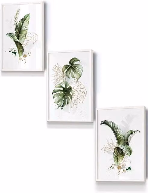 ARTZE Botanical Leaves Framed Wall Art, Green and Gold Floral Illustration in White, W: 33 cm, H: 45 cm, D: 0.2 cm