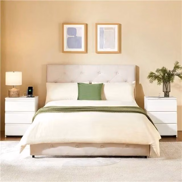 Kelvenix White Wood Bedside Table with Charging Station