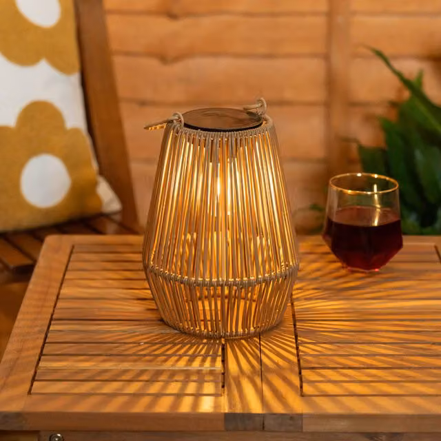 ValueLights 2 Pack Solar Powered Outdoor Bamboo Style Lanterns in Brown and Beige