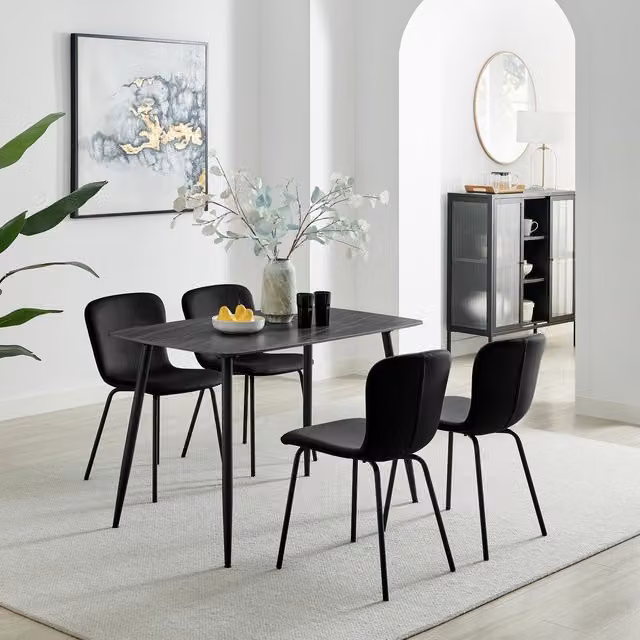 FurnitureboxUK Asti Grey Marble Ceramic Top Dining Table and 4 Black Asti Upholstered Chairs – 1