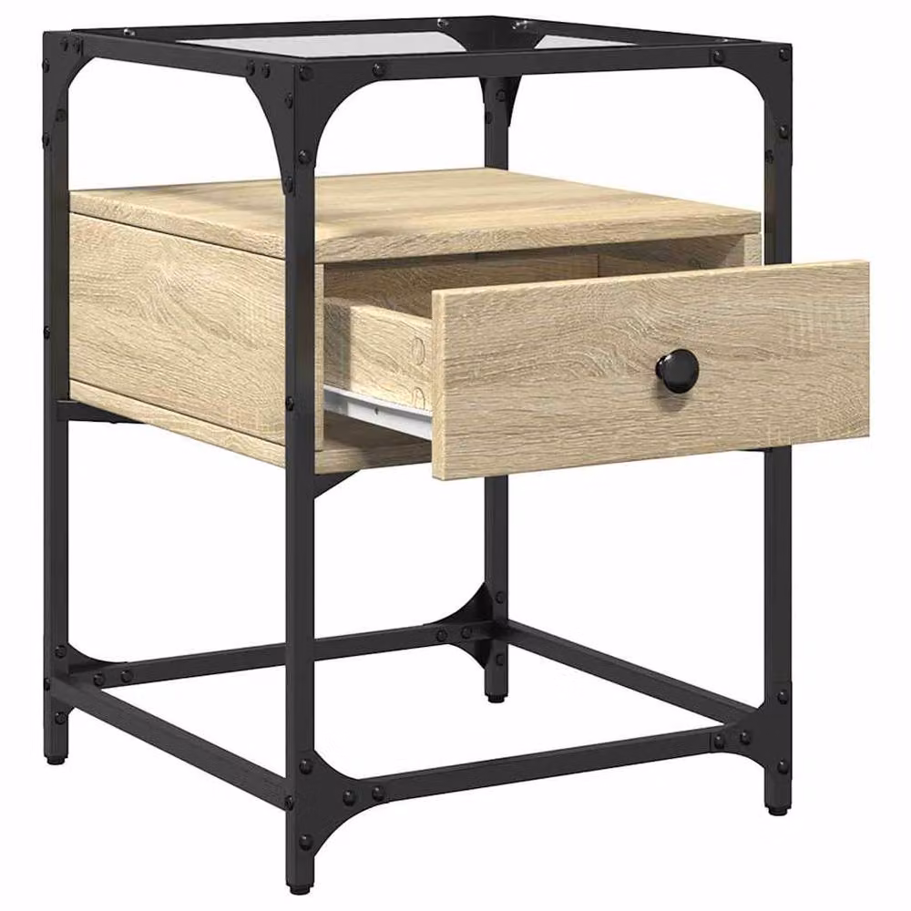 Berkfield Home Set of 2 Bedside Cabinets in Sonoma Oak and Light Tan, W/D/H: 40 x 40 x 55 cm – 6