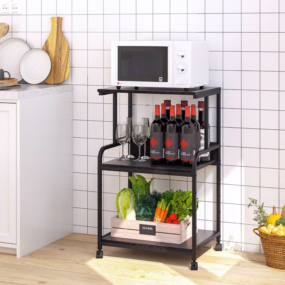 Huhote 3-Tier Rolling Printer Stand with Adjustable Shelves in Black – 6