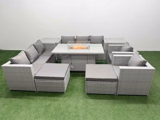 Fimous 10 Seat Rattan Lounge Sofa Set in Light Grey