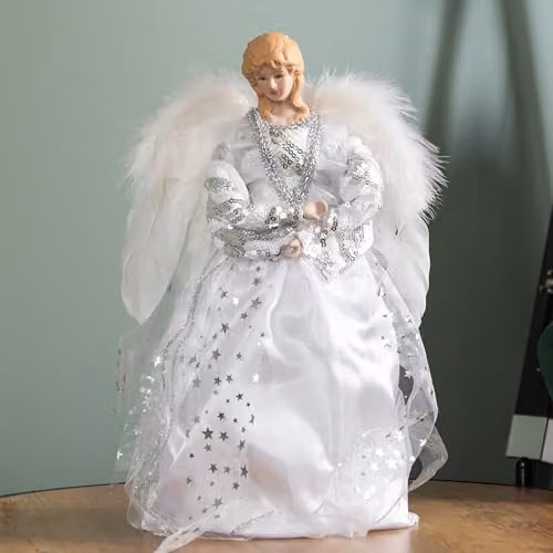 Samuel Alexander White and Silver Angel Christmas Tree Topper Ornament, Height: 30 cm