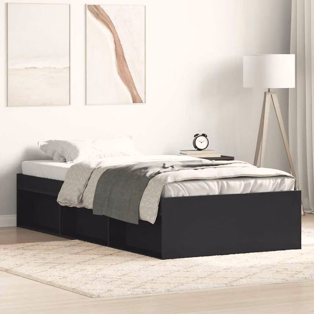 Berkfield Home Modern Black Bed Frame with Side Compartments W/D/H: 90 x 200 cm – 2