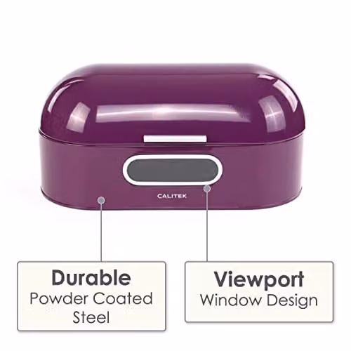 Calitek Retro Bread Bin Storage Box in Purple, Ventilated Metal Construction, W/D/H: 43.5 x 21.0 x 18.75 cm – 2