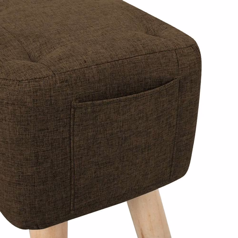 Kelvenix Brown Linen Tufted Footstool Pouffe with Padded Seat – 2