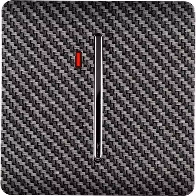 Trendi Single Flush Cooker Switch with Neon Insert in Black and Silver Carbon Fibre